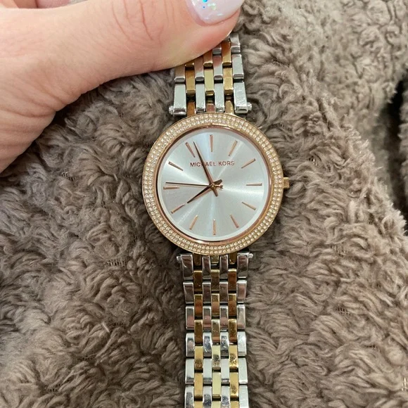 Michael Kors Women’s Black Dial Rose Gold and Silver Two-Tone Bracelet Watch MICHAEL KORS MK7383 SILVER DIAL ROSE GOLD/SILVER STAINLESS  main image 2